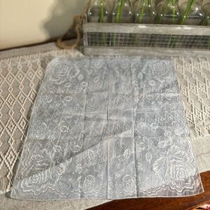 Women's Rose and Starburst Handkerchief. Pale blue and White. Pre-owned (clean)‎